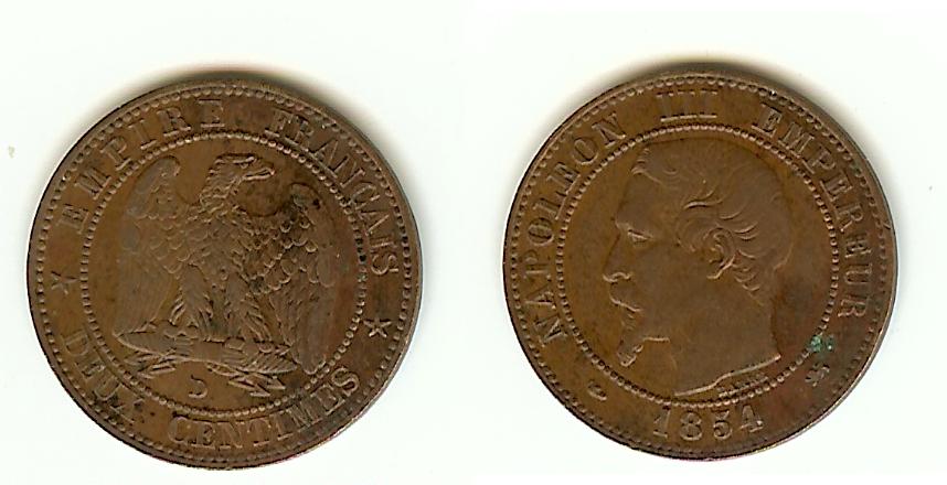 2 Centimes Napoléon III 1854D(small) Lyon EF